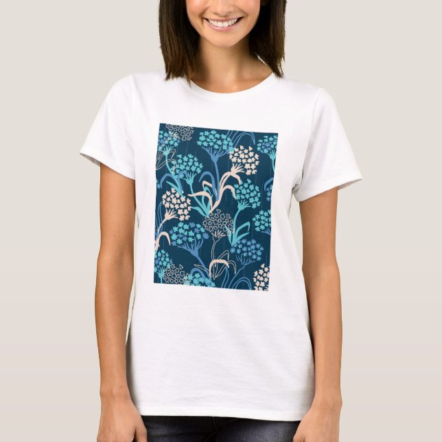 Camiseta Hydrangea Floral Estilizada - Azul Elegante (Frente)