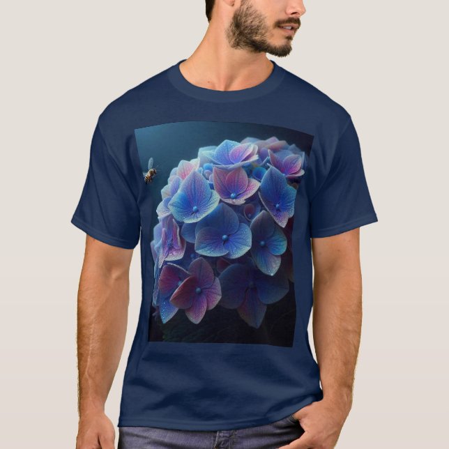 Camiseta Hydrangeas Floral Purple e Blue (Frente)