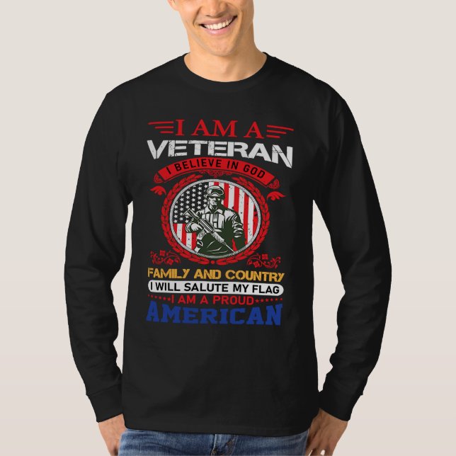 Camiseta I am a veteran i believe in god family and country (Frente)