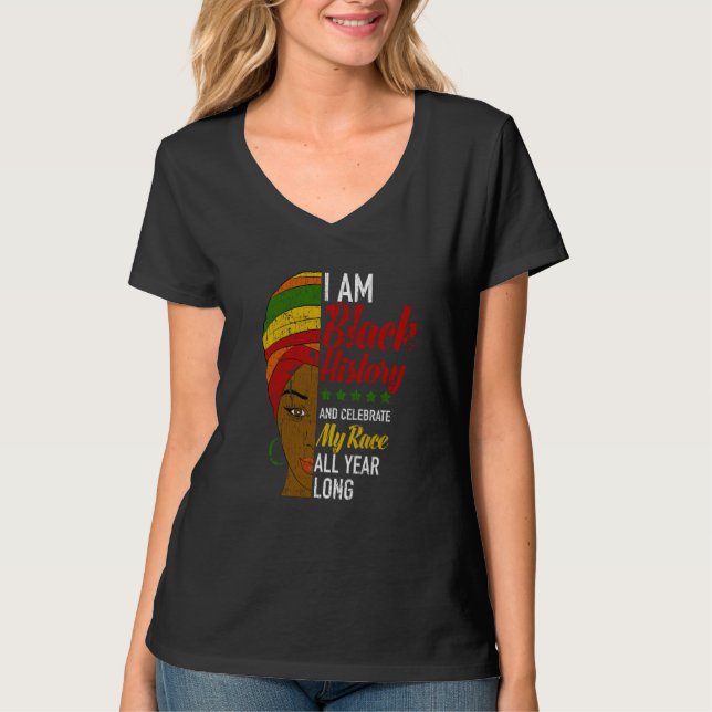 Camiseta I Am Black All Year Long Afrocentric Turban Black  (Frente)