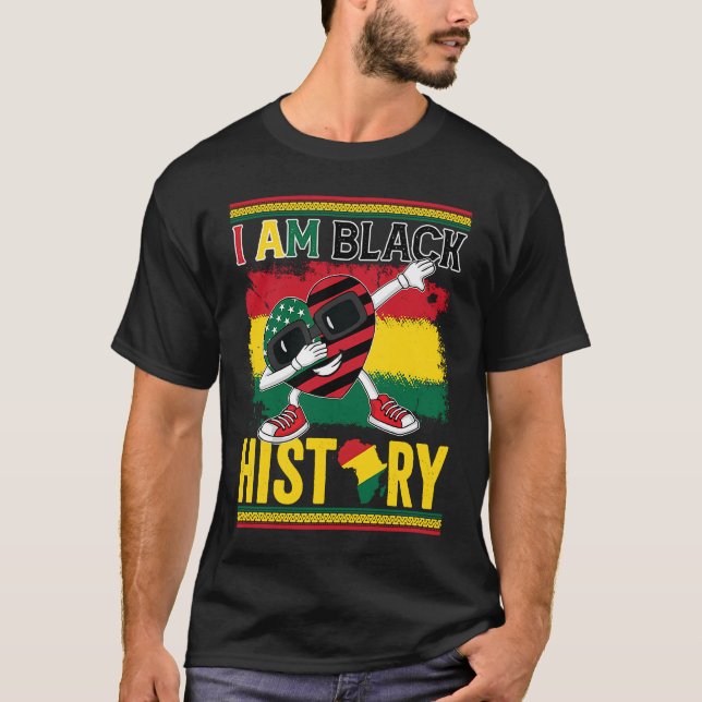 Camiseta I Am Black History American Flag Cute Heart BHM BL (Frente)
