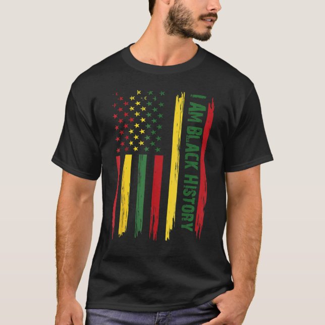 Camiseta I Am Black History Flag USA Afro African Pride Men (Frente)