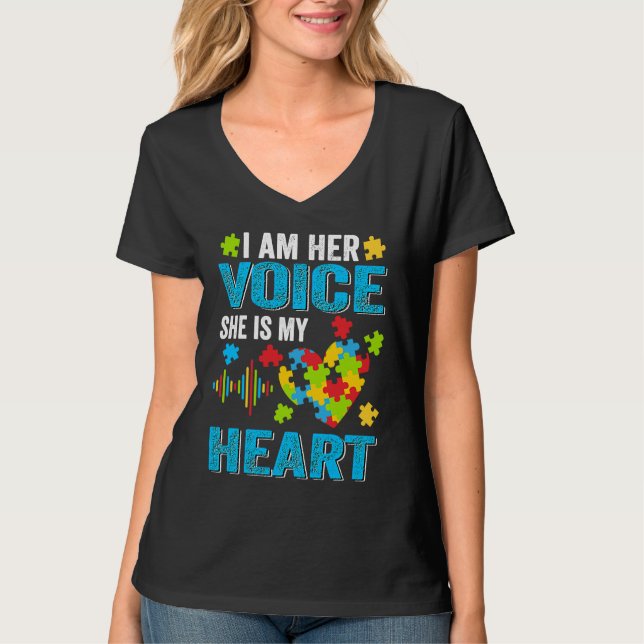 Camiseta I Am Her Voice She Is My Heart Autism Awareness Da (Frente)