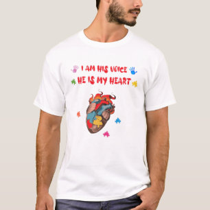 Camiseta I Am His Voice He Is My Heart Autism Awareness Mom