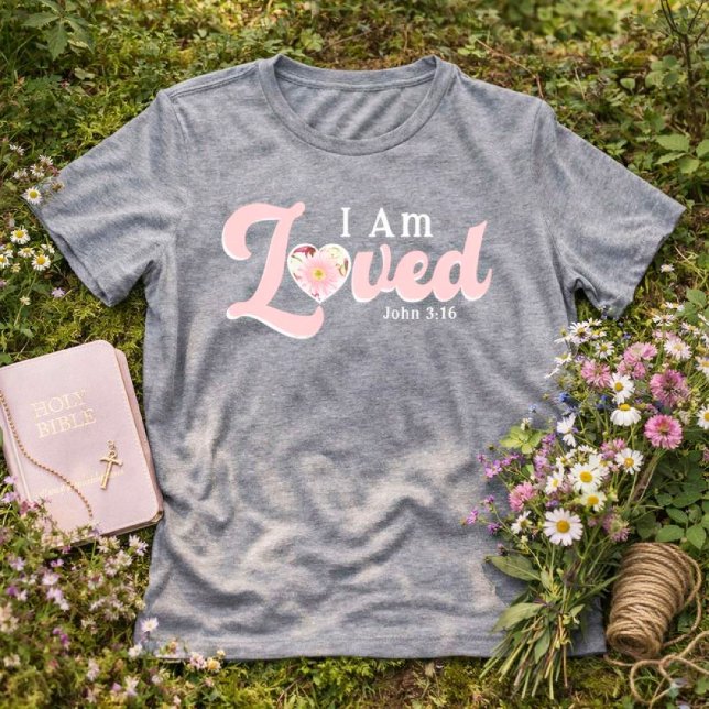 Camiseta I Am Loved John 3:16  Valentine Floral Heart Faith (I Am Loved John 3:16 Floral Heart Valentine Christian Shirt)