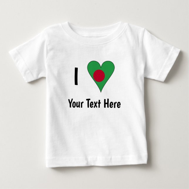 Camiseta I (Bangladesh Flag Heart Love) Seu Texto (Frente)
