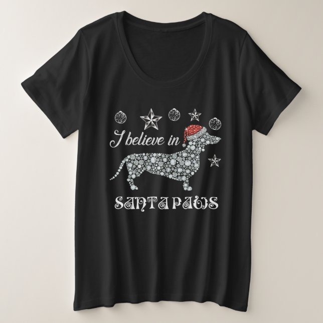 Camiseta I Believe In Santa Paws Dachshund Christmas (Frente do Design)