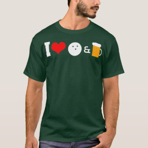 Camiseta I Bola de boliche Do Coração E Design De Cerveja D