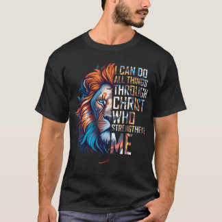 Camiseta I Can Do All Things Through Christ Lion Faith Reli