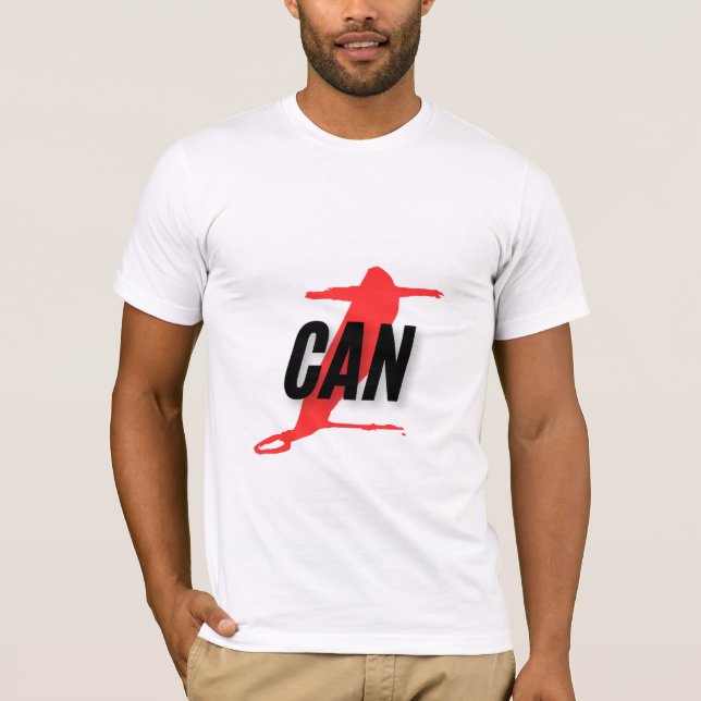 Camiseta "I Can" Dynamic Red & Black Empowerment Word Art (Frente)