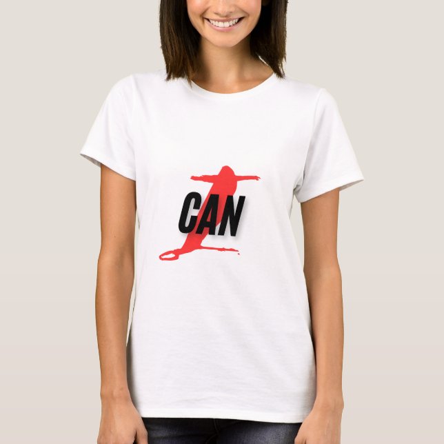 Camiseta "I Can" Dynamic Red & Black Empowerment Word Art (Frente)