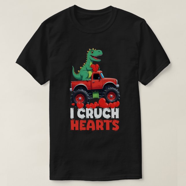 Camiseta I Crush Hearts Dia de os namorados T Rex Caminhão  (Frente do Design)