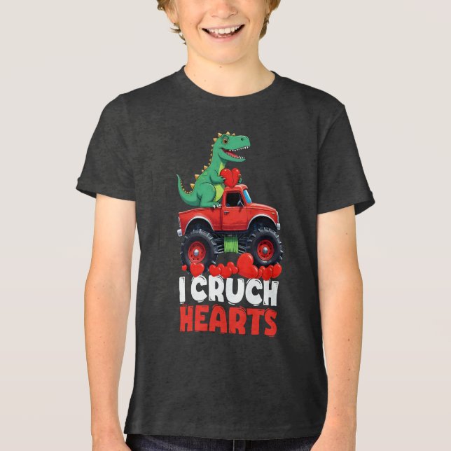 Camiseta I Crush Hearts Dia de os namorados T Rex Caminhão  (Frente)