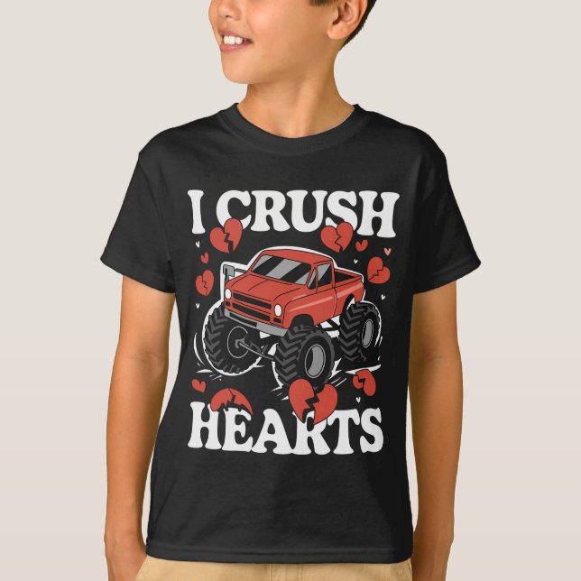Camiseta I Crush Hearts Monster Truck Dia de os namorados (Frente)
