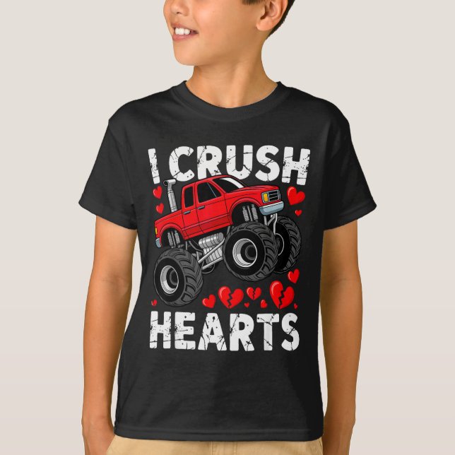 Camiseta I Crush Hearts Valentine Monster Truck Boys Toddle (Frente)