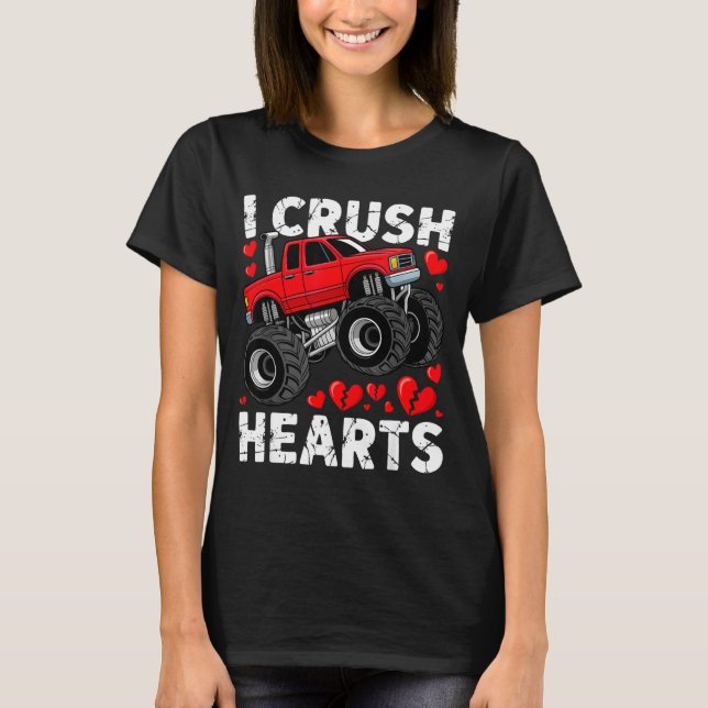 Camiseta I Crush Hearts Valentine Monster Truck Boys Toddle (Frente)