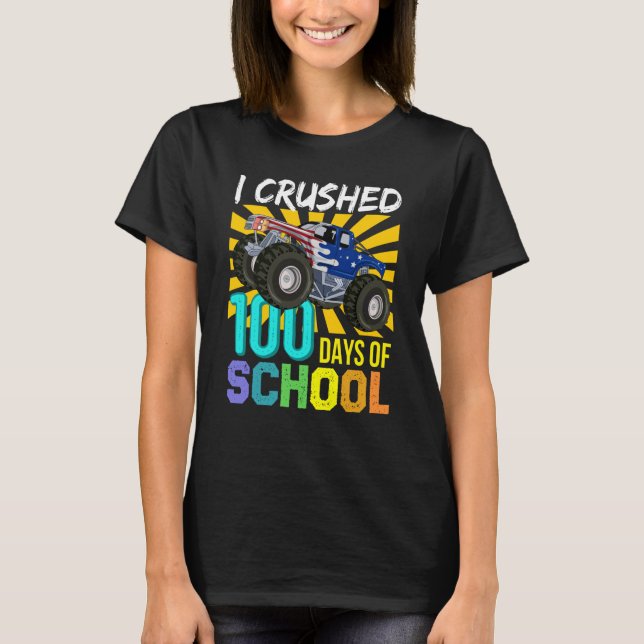 Camiseta I Crushed 100 Days Of School Boys Monster Truck (Frente)