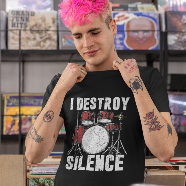 Camiseta I Destroy Silence Funny Drummer (Criador carregado)