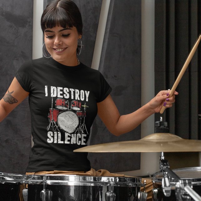 Camiseta I Destroy Silence Funny Drummer (Criador carregado)