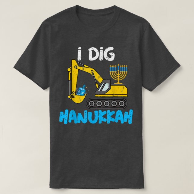 Camiseta I Dig Hanukkah Ecavator Construção Crianças (Frente do Design)