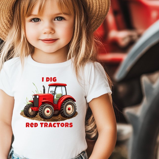 Camiseta I DIG RED TRATORES Fazenda Cartoon (I dig red tractors personalized toddler t-shirt for girls)