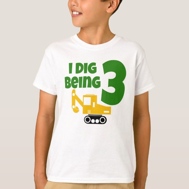 Camiseta I Dig Sendo 3 Crianças aniversário de 3 anos  (Frente)