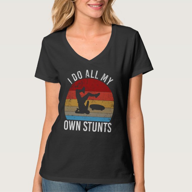 Camiseta I do all my own stunts   skateboarding fall (Frente)