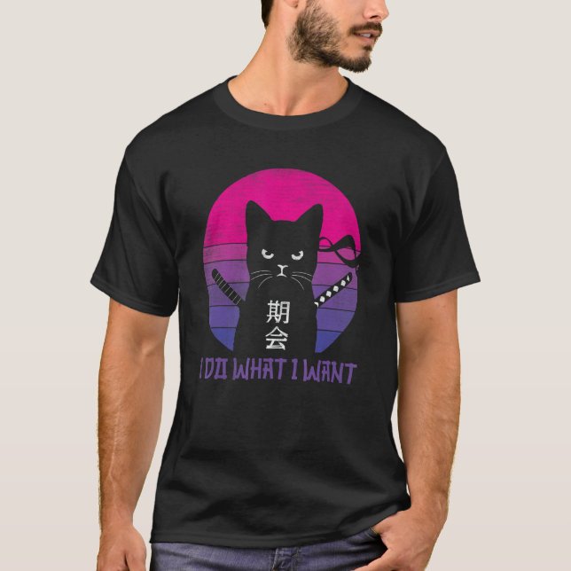 Camiseta I do what I want Black Cat  Japanese Cat Kitten (Frente)