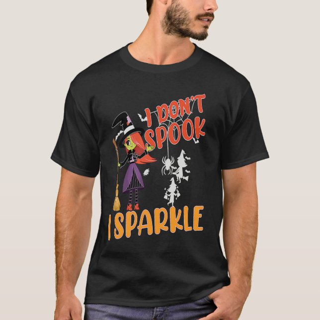 Camiseta i don't spook i sparkle Halloween witch,pumpkin,sk (Frente)