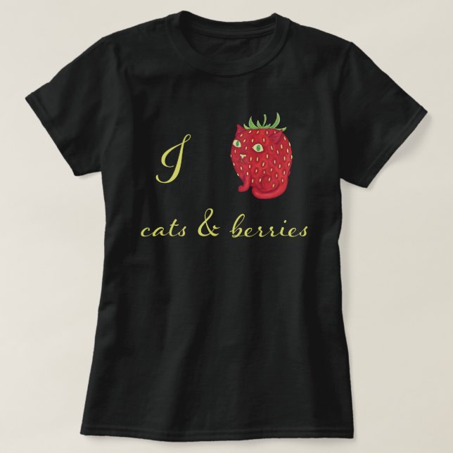 Camiseta I Gato de Morango Gatos e Berries (Frente do Design)