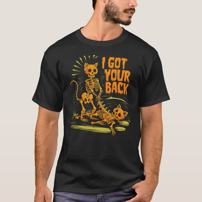 Camiseta I Got Your Back funny Halloween cat Skeleton Skull (Frente)