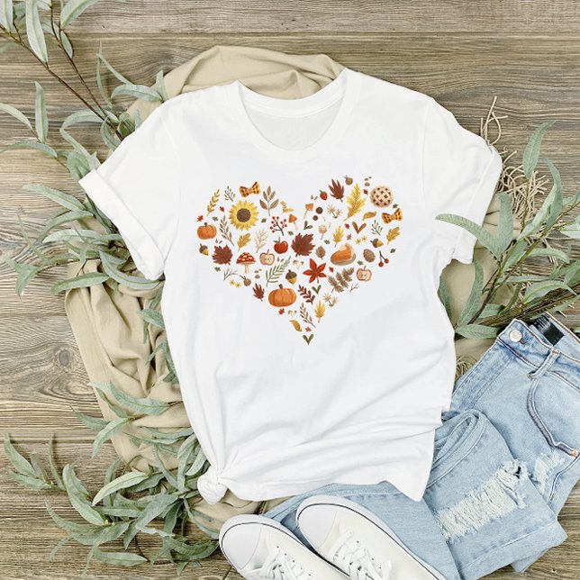 Camiseta I Heart Autumn Leaves e Pumpkins Ação de Graças (Criador carregado)
