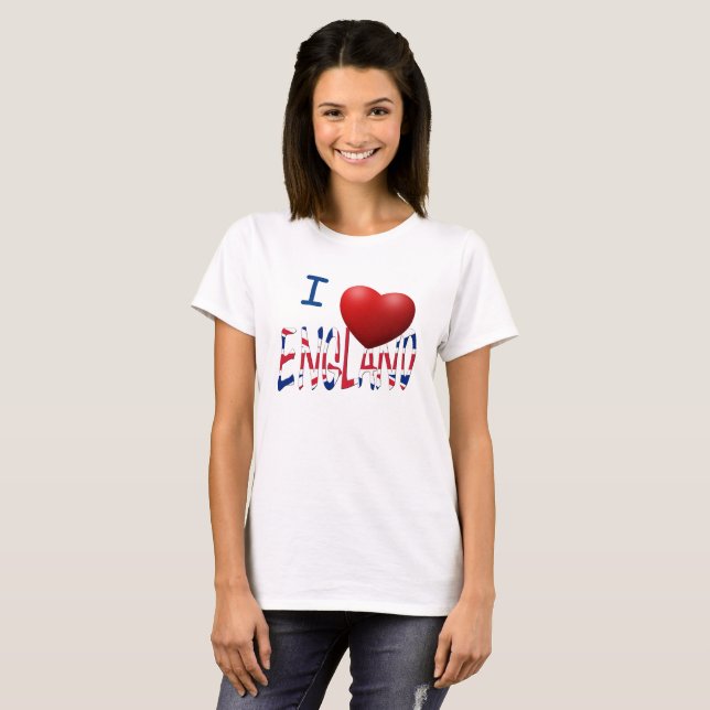 Camiseta I Heart England sobrepôs-se no comando Union Jack (Frente Completa)