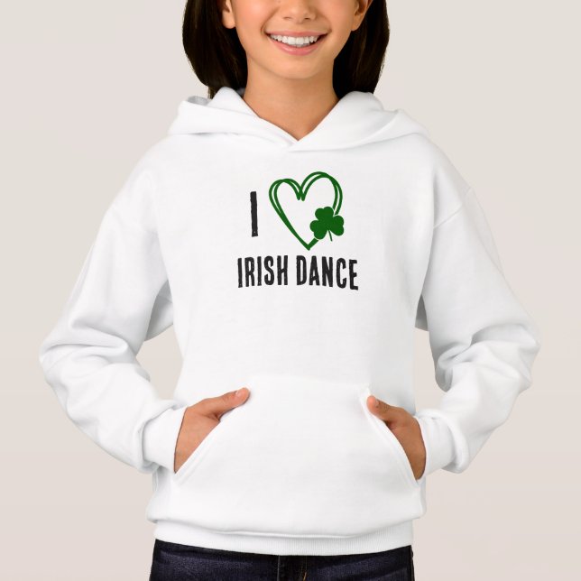 Camiseta I Heart Irish Dance - Coração Verde com Shamrock (Frente)