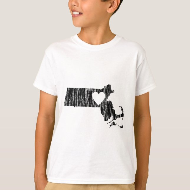 Camiseta I Heart Massachusetts Grunge Outline State Love (Frente)