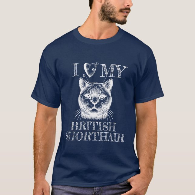Camiseta I Heart My British Shorthair, Cat Pawprints White (Frente)
