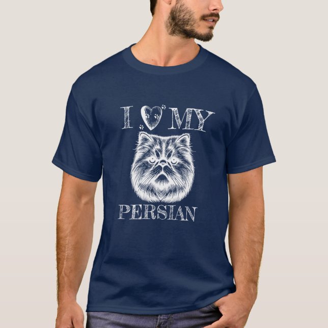 Camiseta I Heart My Persian, Cat and Pawprints White (Frente)