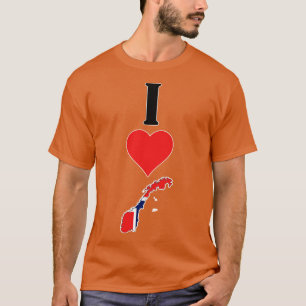 Camiseta I Heart Norway I Love Norueguês National Flag Map