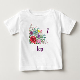 Camiseta I Ivy Personalize o nome da letra, Rosa Flores