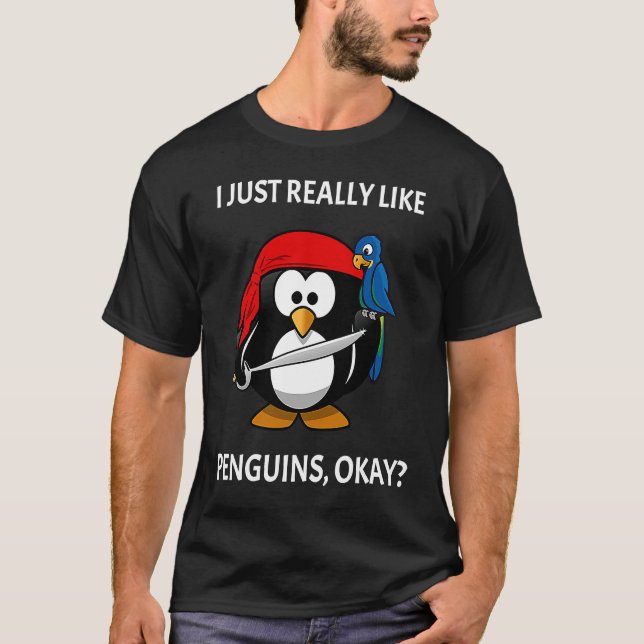 Camiseta I Just Really Like Penguins Okay Pirate Penguin (Frente)