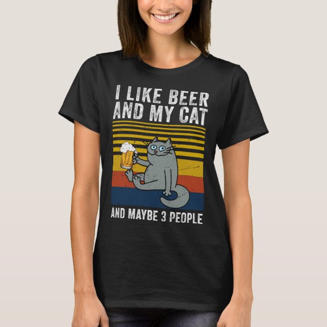 Camiseta I Like Beer My Cat And Maybe 3 People  Cat Beer (Frente)