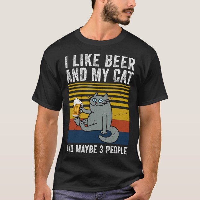 Camiseta I Like Beer My Cat And Maybe 3 People  Cat Beer (Frente)