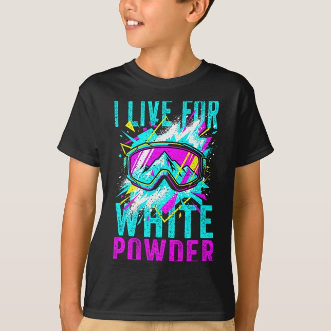 Camiseta I Live For White Wder 80s 90s Retro Skiing Snowboa (Frente)