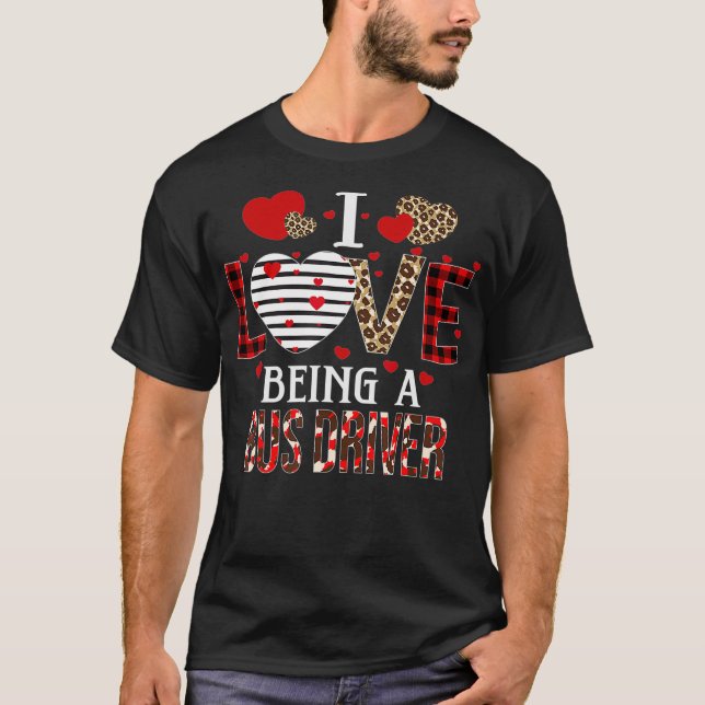 Camiseta I Love Being A Bus Driver Red Plaid Hearts Valenti (Frente)