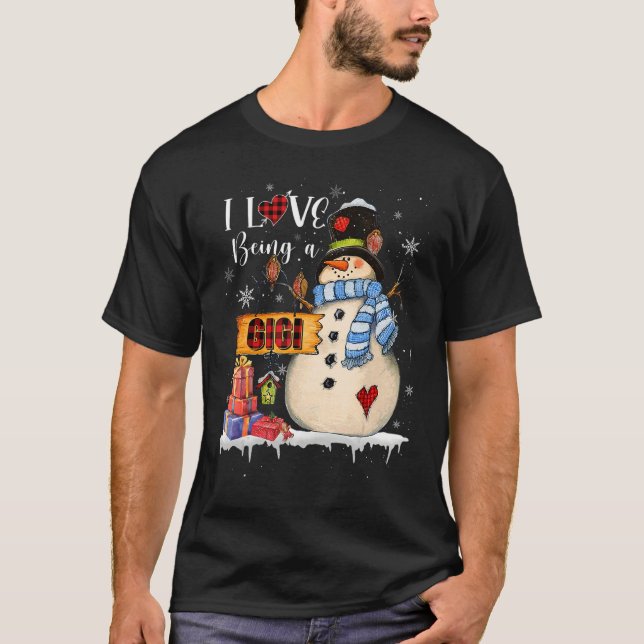 Camiseta I Love Being A GiGi Snowman Xmas Santa Family Chri (Frente)