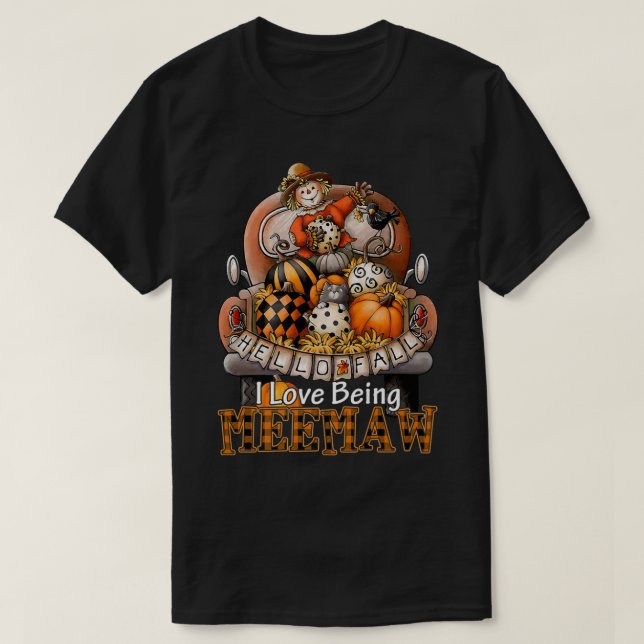 Camiseta I Love Being Meemaw Plaid Truck Farmer Pumpkin Spi (Frente do Design)