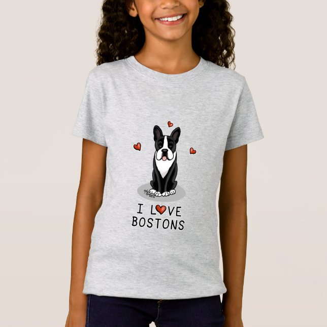 Camiseta I Love Bostons - Boston Terriers (preto e branco) (Frente)