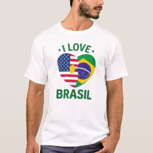 Camiseta I Love Brasil USA Flag Heart
