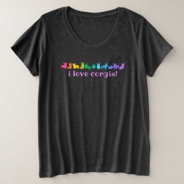 Camiseta "I Love Corgis", Rainbow Corgis (Frente do Design)