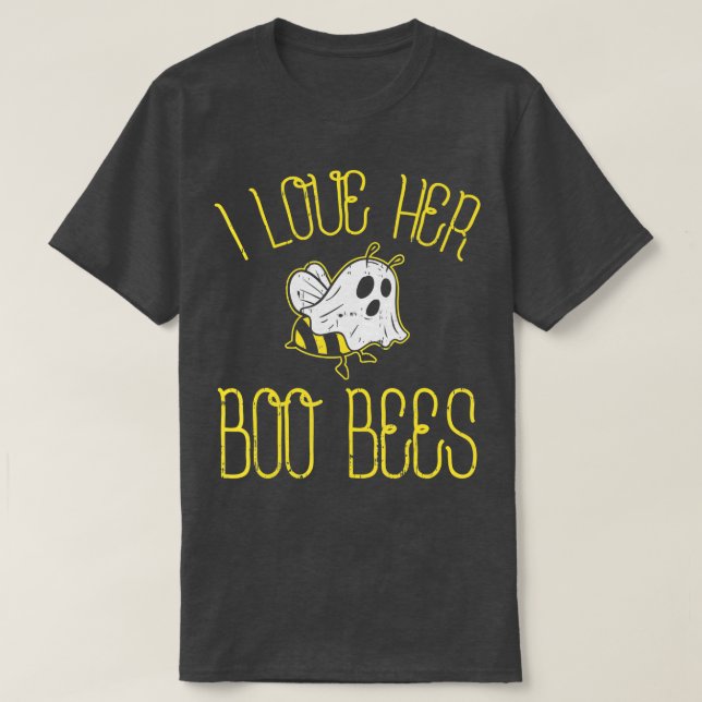 Camiseta I Love Her Boo Bees Couples Halloween Adult Costum (Frente do Design)